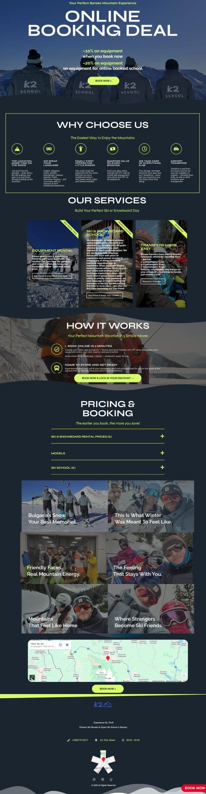 Головна сторінка сайту K2 Ski Rent та Ski School Bansko