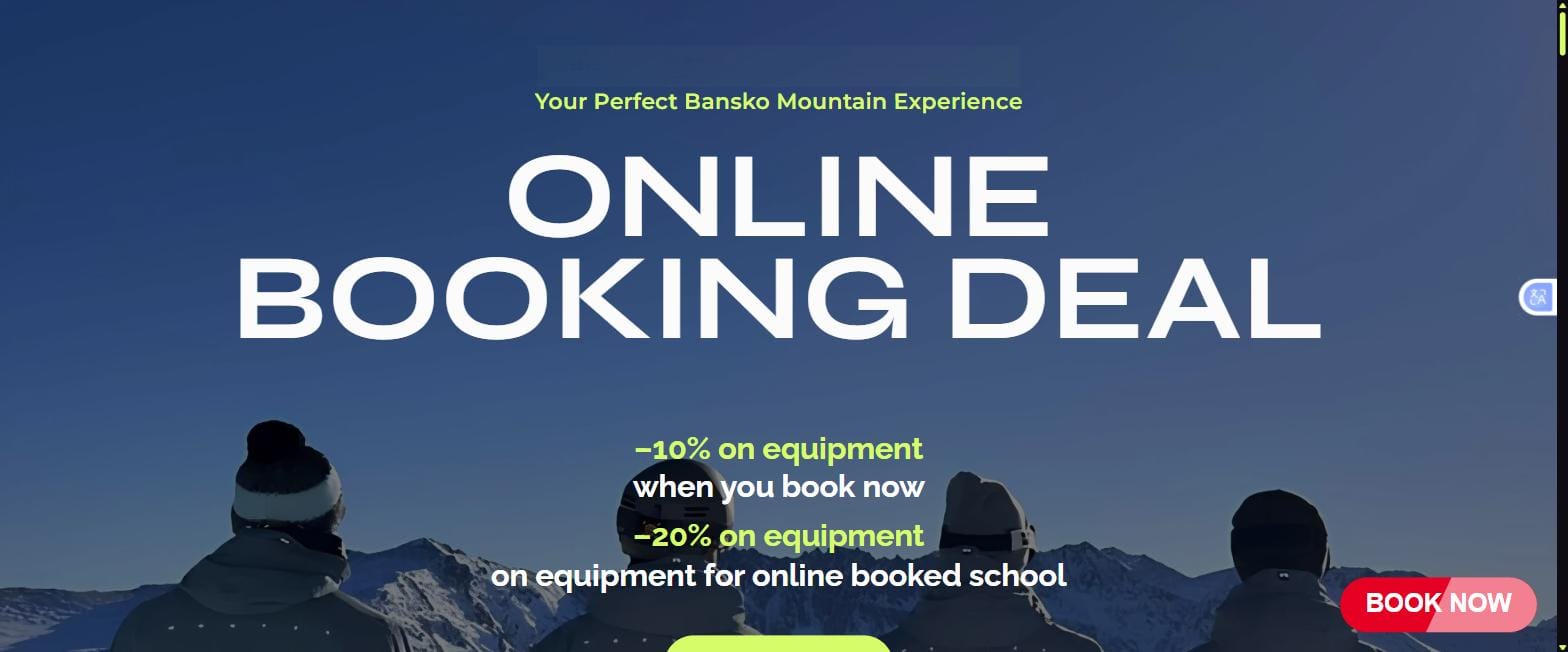 Головна сторінка сайту K2 Ski Rent та Ski School Bansko
